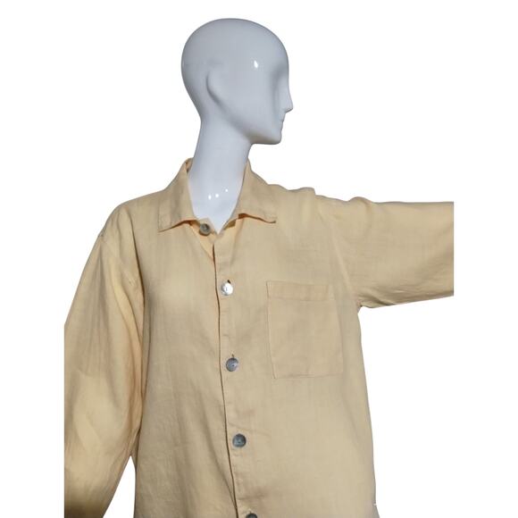 Private Edition Chicos Butter Yellow Linen Women's 1 Oversized Button Up Shirt - Picture 4 of 12